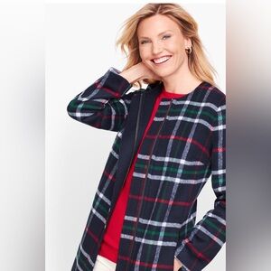 Talbots Dark Blue Double Faced Wool Plaid Topper